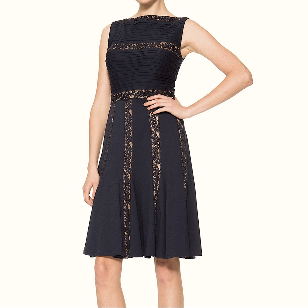 Tadashi Shoji Pintuck and Jersey lace dress in black/nude size small - Picture 1 of 12